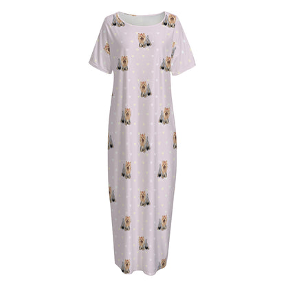 Cute Yorkshire Terrier Pattern Print Short Sleeve Long Nightdress
