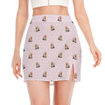 Cute Yorkshire Terrier Pattern Print Side Slit Mini Skirt