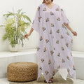 Cute Yorkshire Terrier Pattern Print Silk V-Neck Kaftan Dress