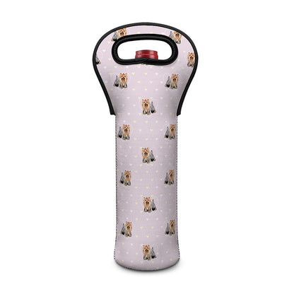 Cute Yorkshire Terrier Pattern Print Single Neoprene Wine Tote