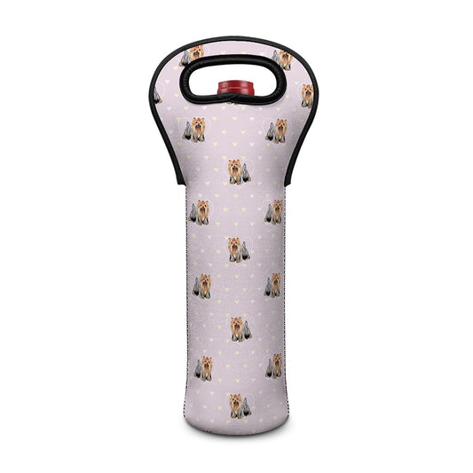 Cute Yorkshire Terrier Pattern Print Single Neoprene Wine Tote