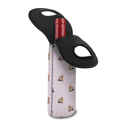 Cute Yorkshire Terrier Pattern Print Single Neoprene Wine Tote