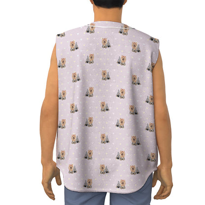 Cute Yorkshire Terrier Pattern Print Sleeveless Baseball Jersey