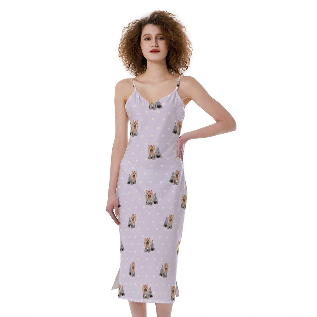 Cute Yorkshire Terrier Pattern Print Slim Fit Midi Cami Dress