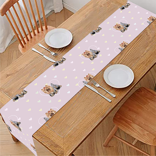 Cute Yorkshire Terrier Pattern Print Table Runner