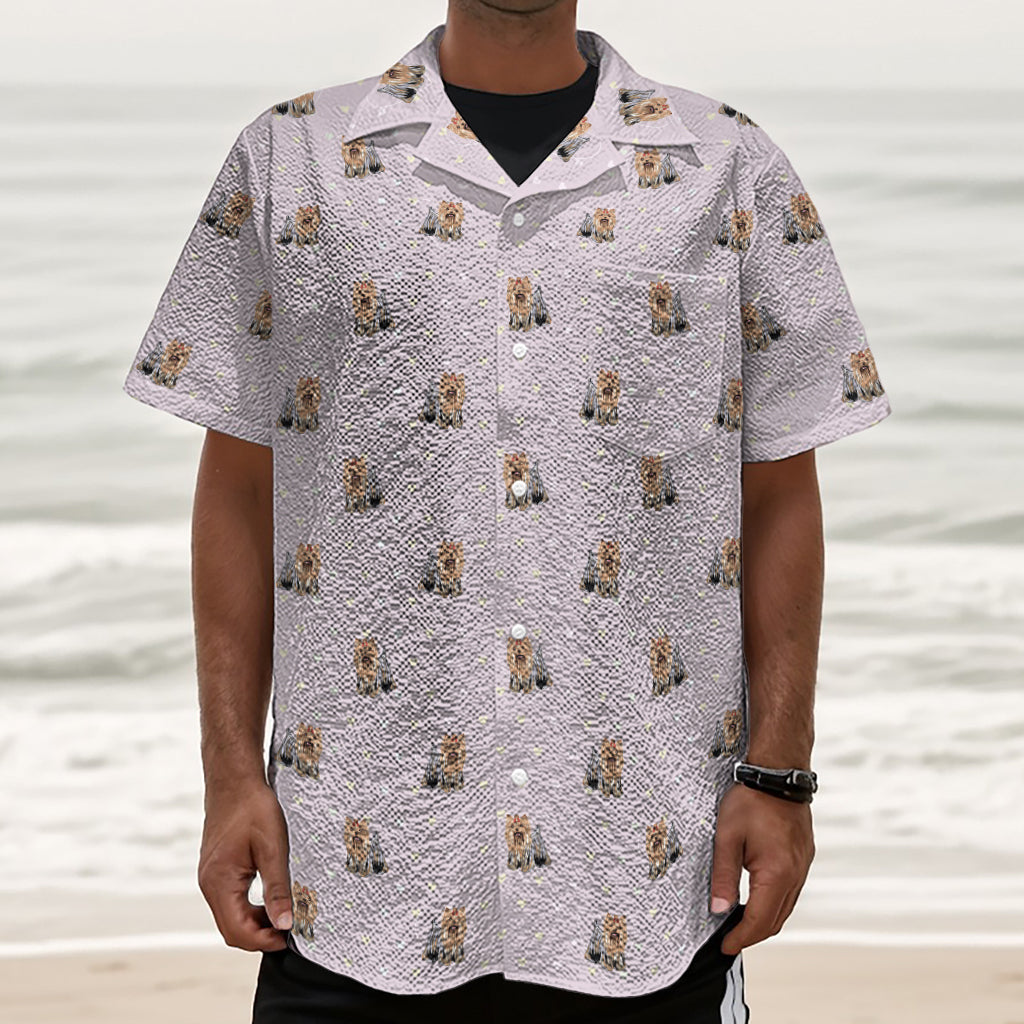 Cute Yorkshire Terrier Pattern Print Textured Short Sleeve Shirt