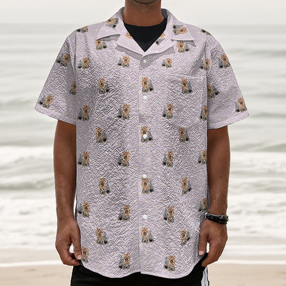 Cute Yorkshire Terrier Pattern Print Textured Short Sleeve Shirt