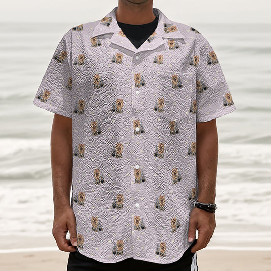 Cute Yorkshire Terrier Pattern Print Textured Short Sleeve Shirt