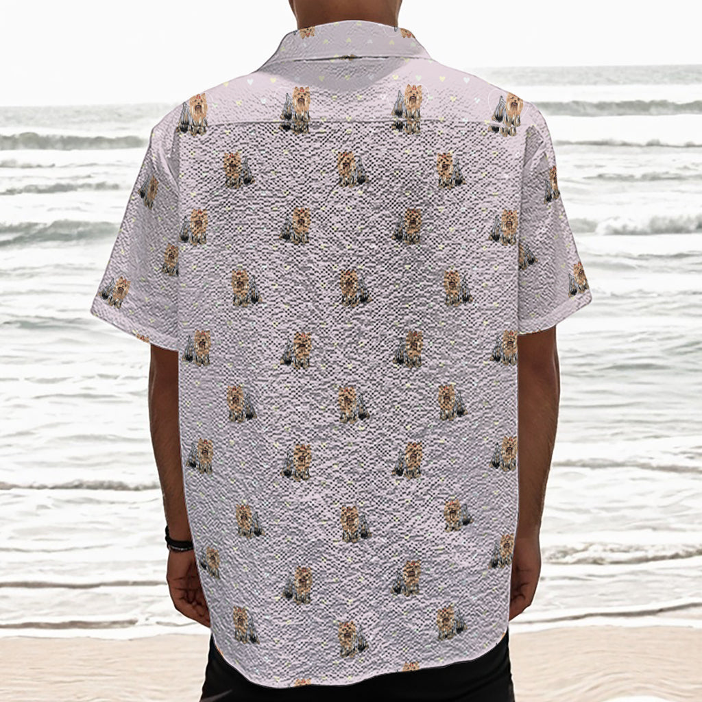Cute Yorkshire Terrier Pattern Print Textured Short Sleeve Shirt