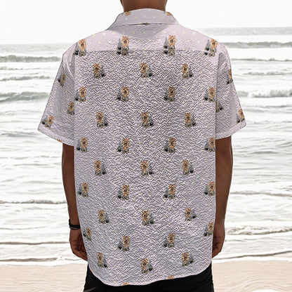 Cute Yorkshire Terrier Pattern Print Textured Short Sleeve Shirt