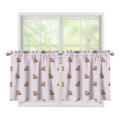 Cute Yorkshire Terrier Pattern Print Tier Curtains