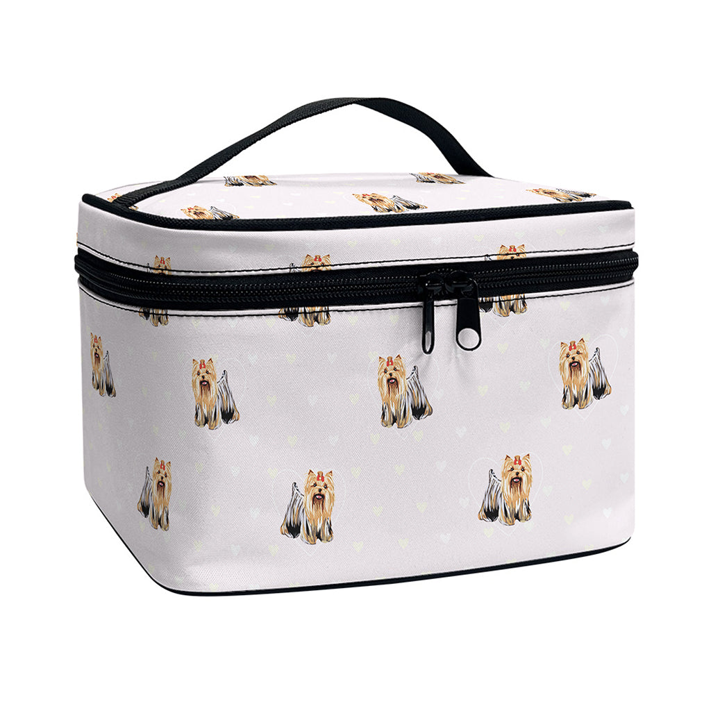 Cute Yorkshire Terrier Pattern Print Travel Makeup Bag