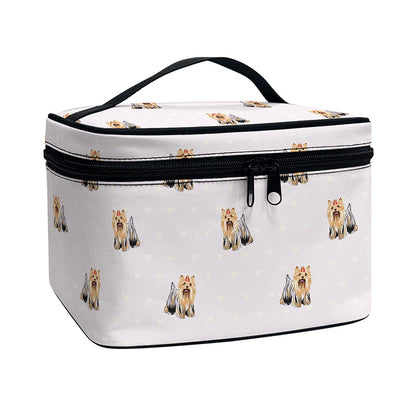 Cute Yorkshire Terrier Pattern Print Travel Makeup Bag