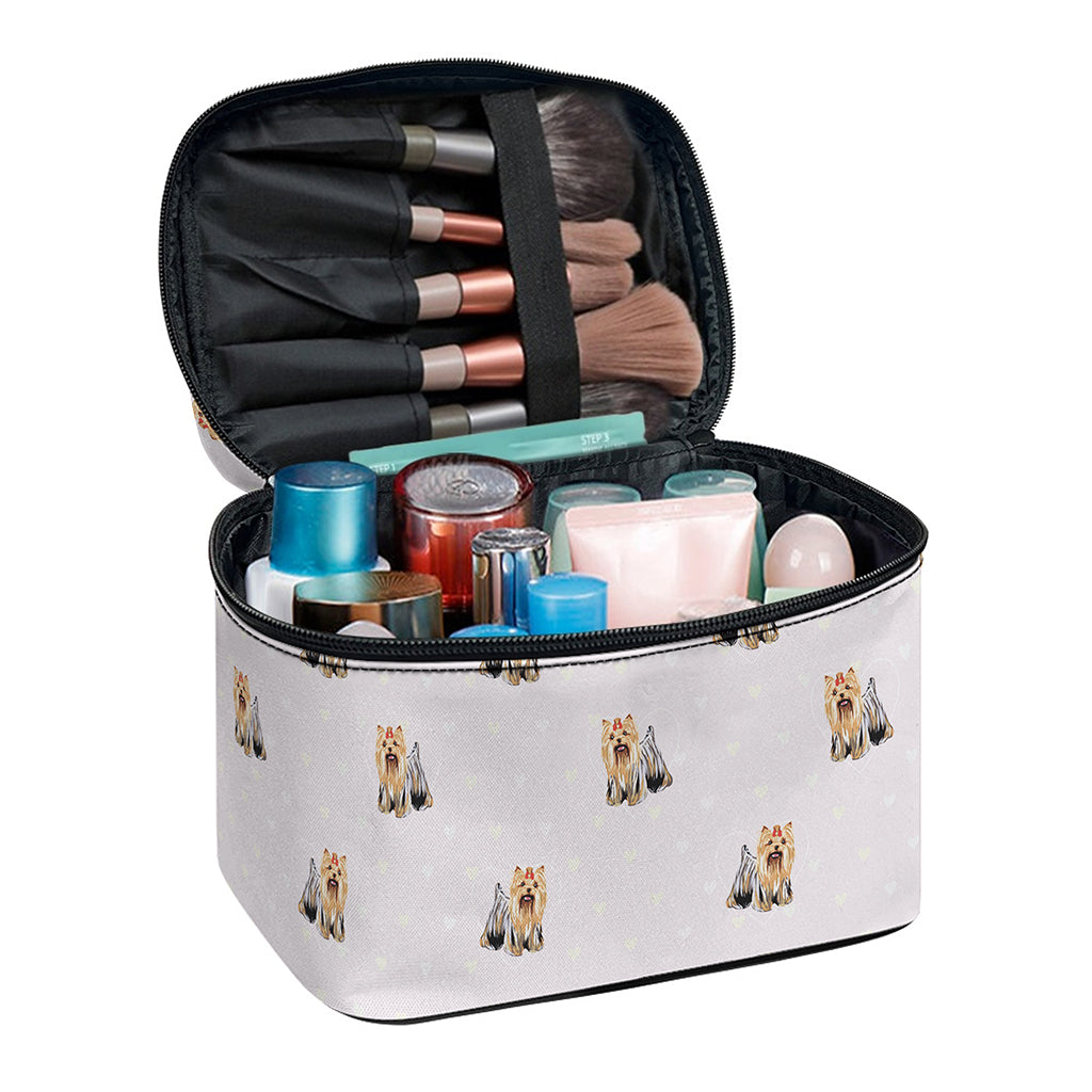 Cute Yorkshire Terrier Pattern Print Travel Makeup Bag