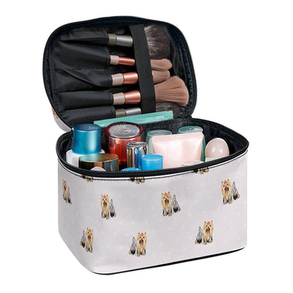 Cute Yorkshire Terrier Pattern Print Travel Makeup Bag