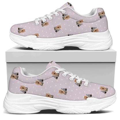 Cute Yorkshire Terrier Pattern Print White Chunky Shoes
