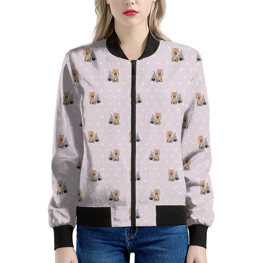 Cute Yorkshire Terrier Pattern Print Women's Bomber Jacket