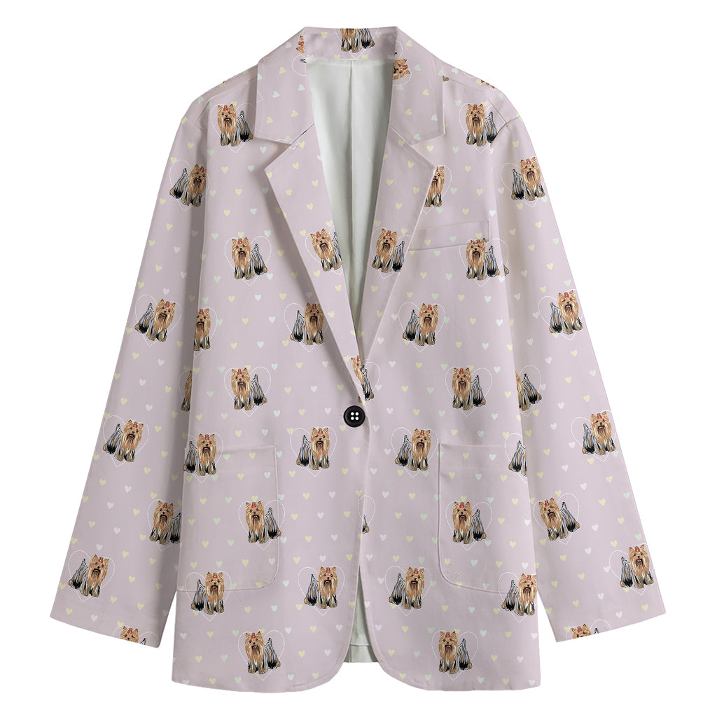 Cute Yorkshire Terrier Pattern Print Women's Cotton Blazer