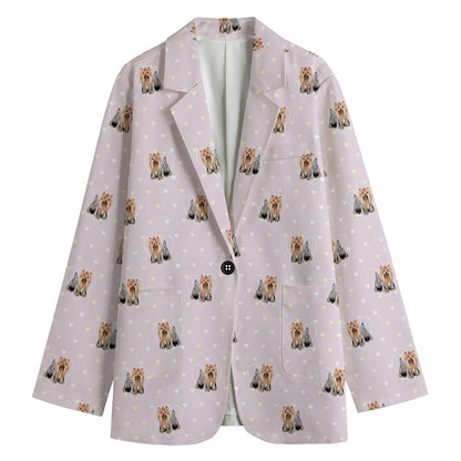 Cute Yorkshire Terrier Pattern Print Women's Cotton Blazer