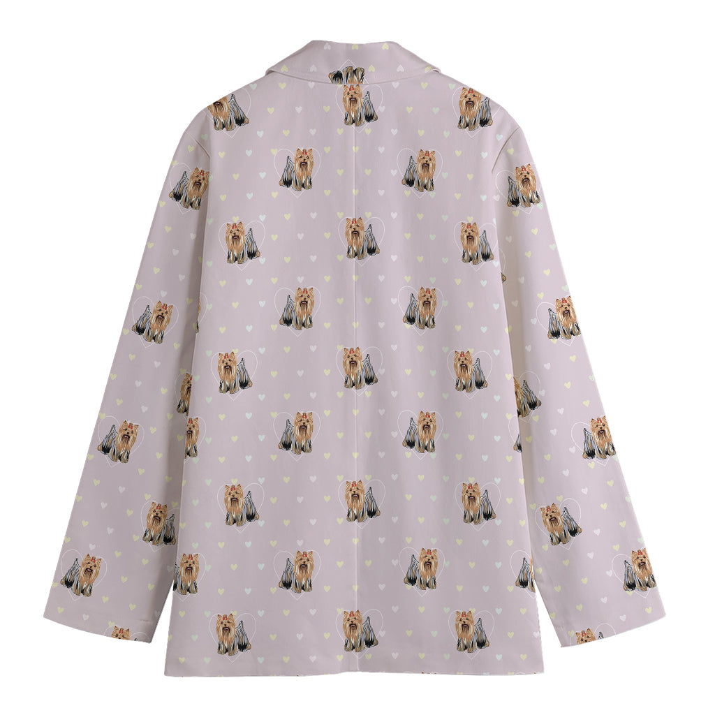 Cute Yorkshire Terrier Pattern Print Women's Cotton Blazer