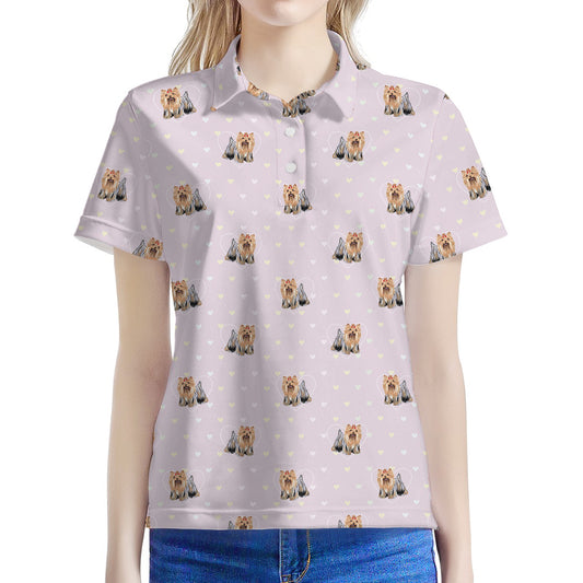Cute Yorkshire Terrier Pattern Print Women's Polo Shirt