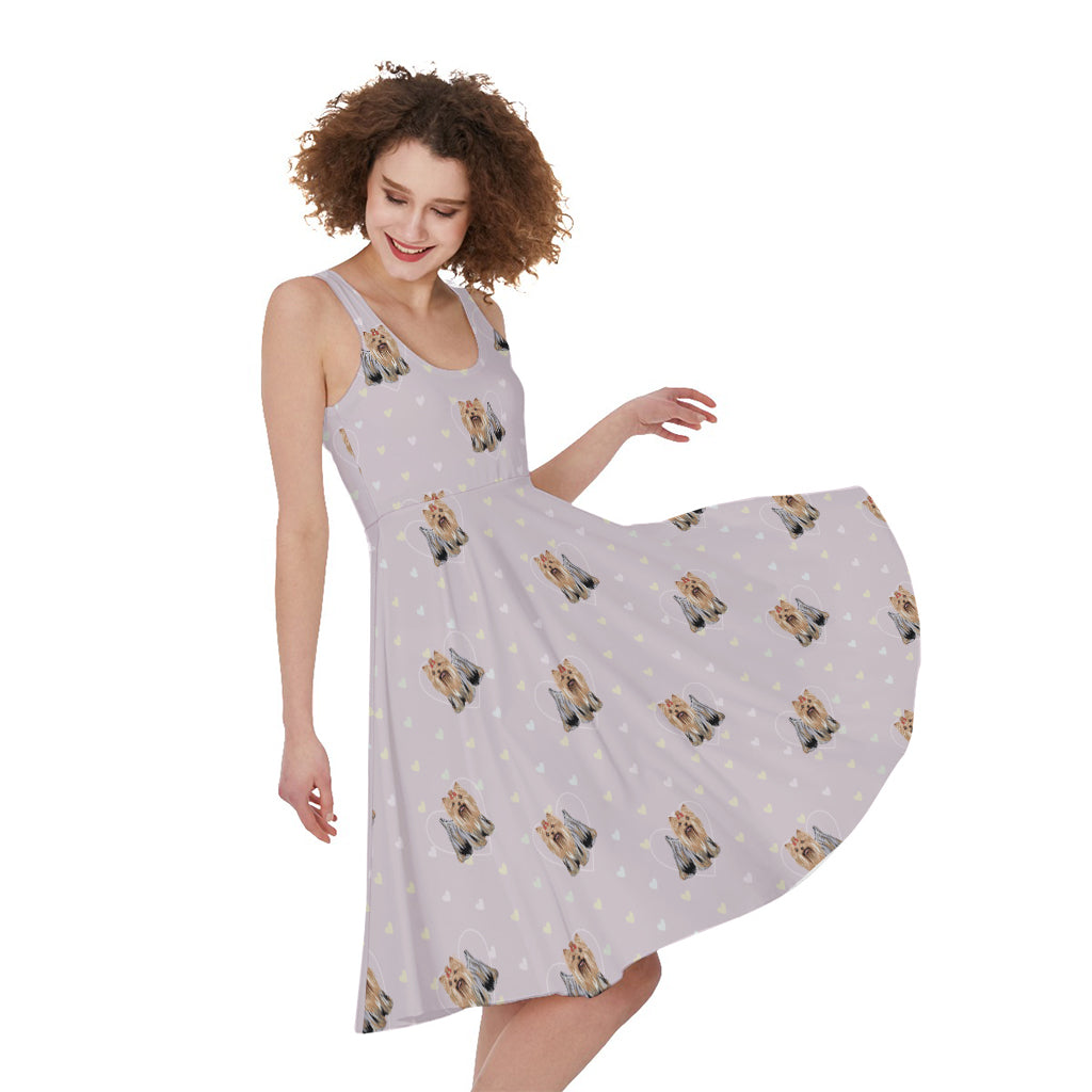 Cute Yorkshire Terrier Pattern Print Women's Sleeveless Dress