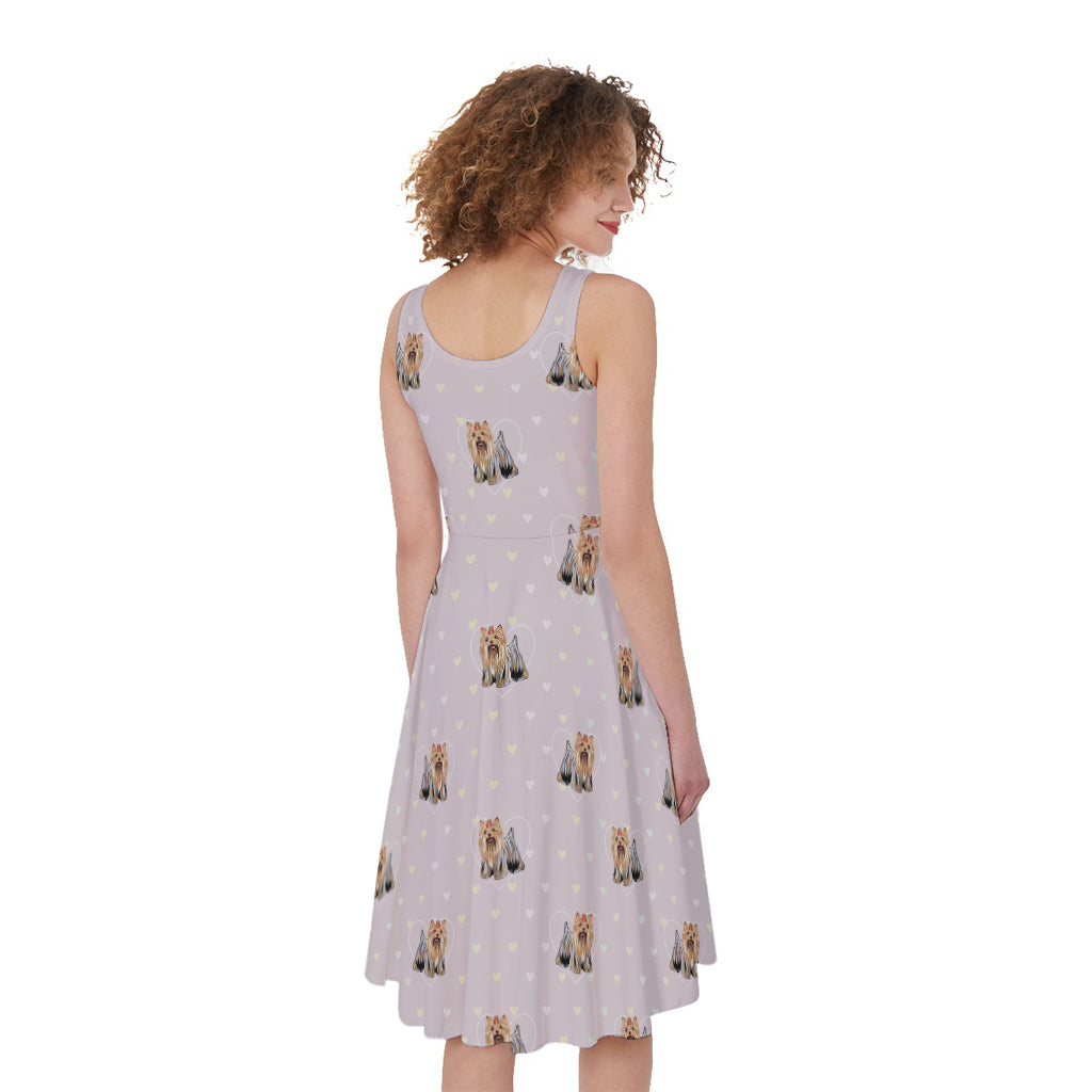 Cute Yorkshire Terrier Pattern Print Women's Sleeveless Dress