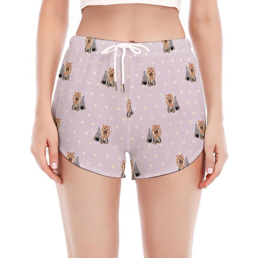 Cute Yorkshire Terrier Pattern Print Women's Split Running Shorts