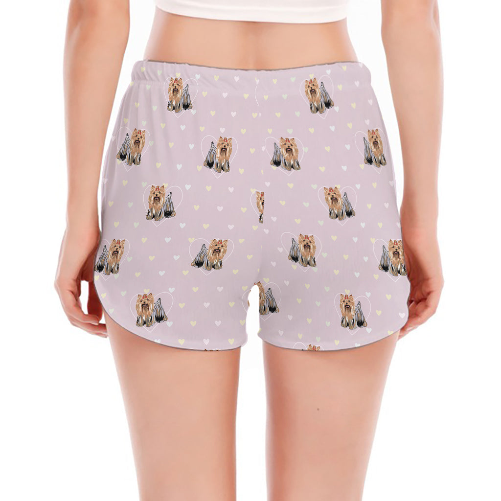 Cute Yorkshire Terrier Pattern Print Women's Split Running Shorts