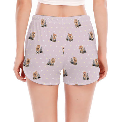 Cute Yorkshire Terrier Pattern Print Women's Split Running Shorts