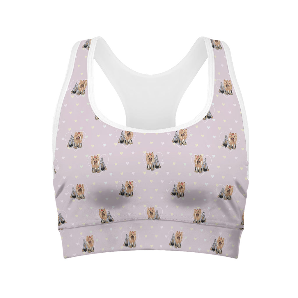 Cute Yorkshire Terrier Pattern Print Women's Sports Bra