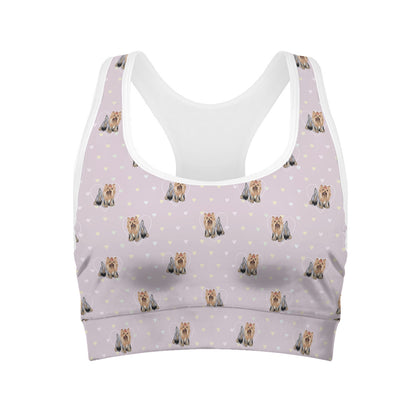 Cute Yorkshire Terrier Pattern Print Women's Sports Bra