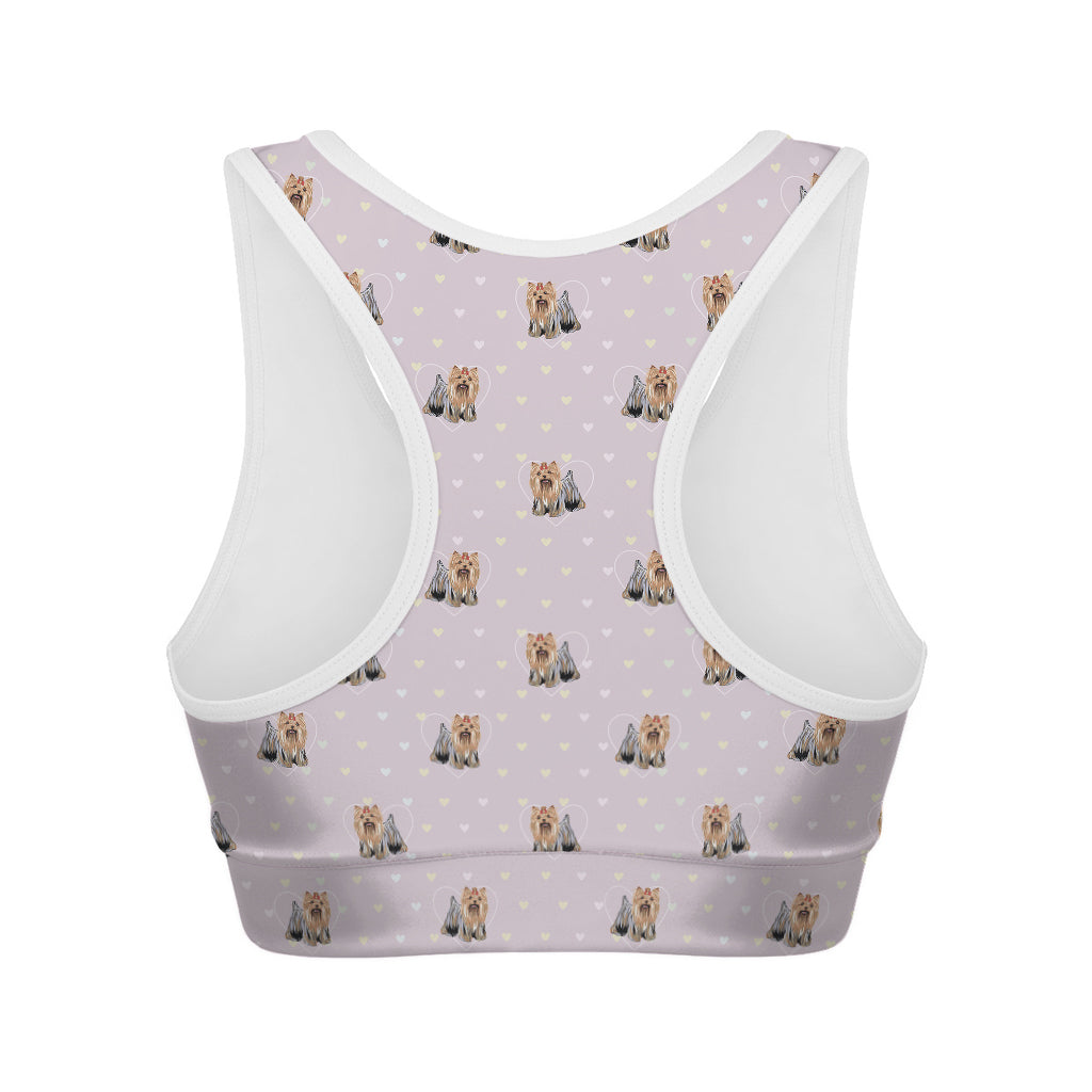 Cute Yorkshire Terrier Pattern Print Women's Sports Bra