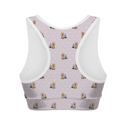Cute Yorkshire Terrier Pattern Print Women's Sports Bra