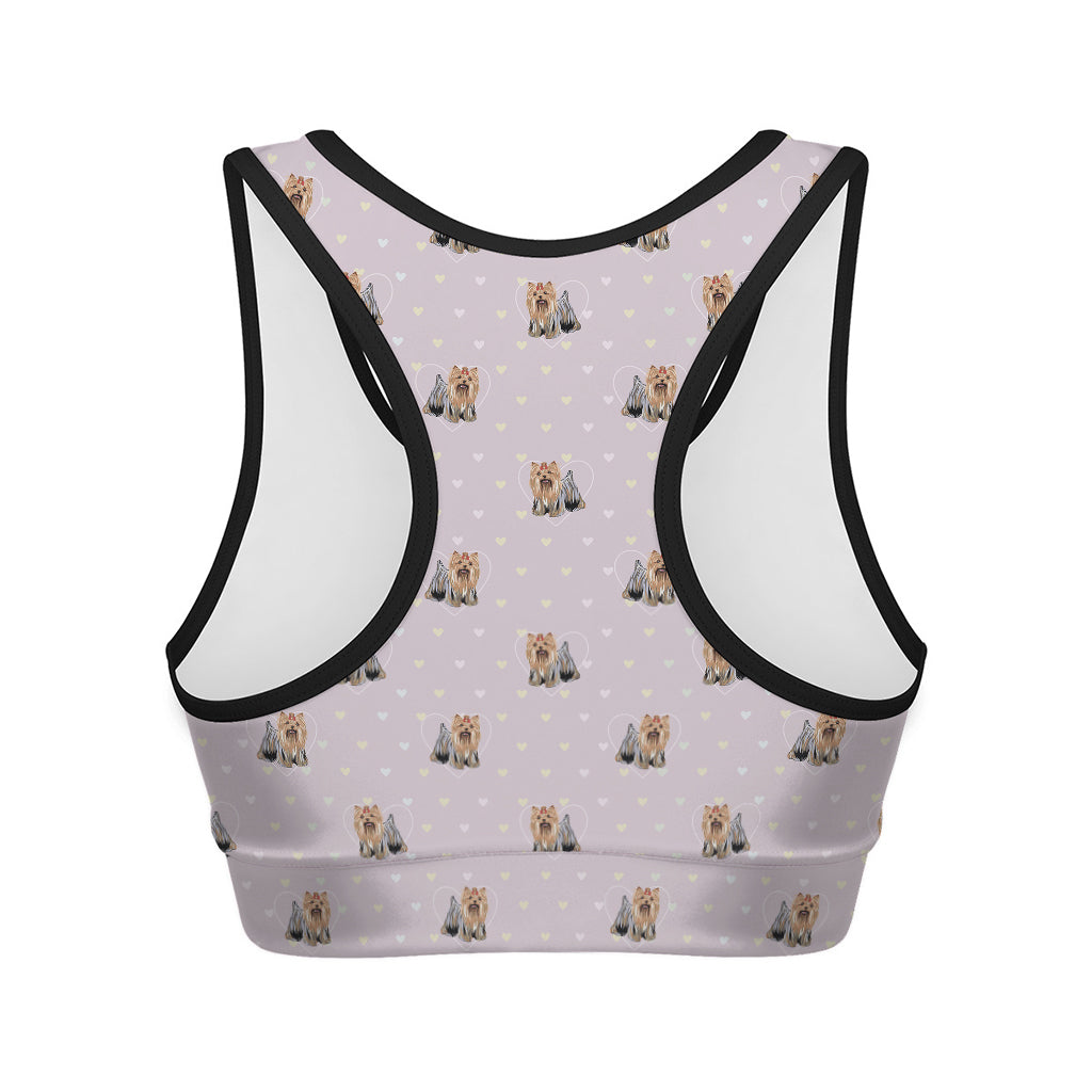 Cute Yorkshire Terrier Pattern Print Women's Sports Bra