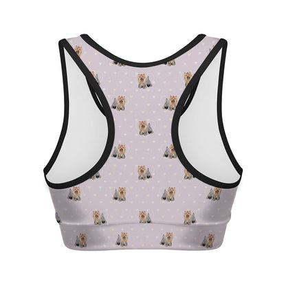 Cute Yorkshire Terrier Pattern Print Women's Sports Bra