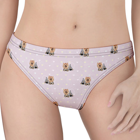 Cute Yorkshire Terrier Pattern Print Women's Thong
