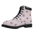 Cute Yorkshire Terrier Pattern Print Padded Collar Lace Up Boots