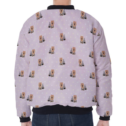 Cute Yorkshire Terrier Pattern Print Zip Sleeve Bomber Jacket