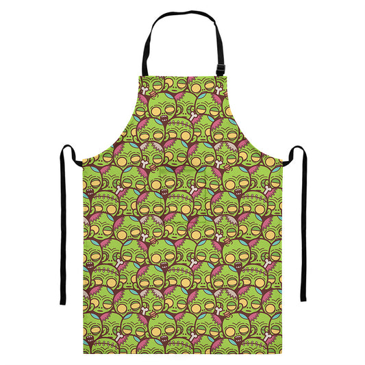 Cute Zombie Pattern Print Bib Apron With Pocket