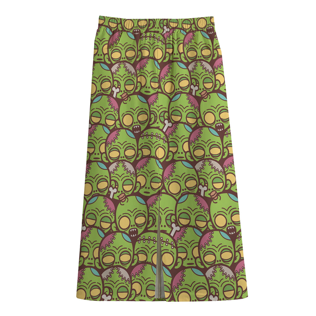 Cute Zombie Pattern Print Cotton Front Slit Maxi Skirt