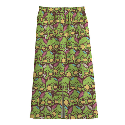 Cute Zombie Pattern Print Cotton Front Slit Maxi Skirt