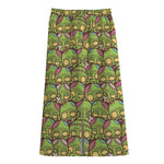 Cute Zombie Pattern Print Cotton Front Slit Maxi Skirt