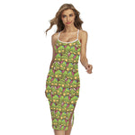 Cute Zombie Pattern Print Cross Back Cami Dress