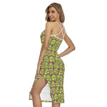 Cute Zombie Pattern Print Cross Back Cami Dress