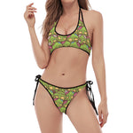 Cute Zombie Pattern Print Halter Scoop Tie Side Bikini