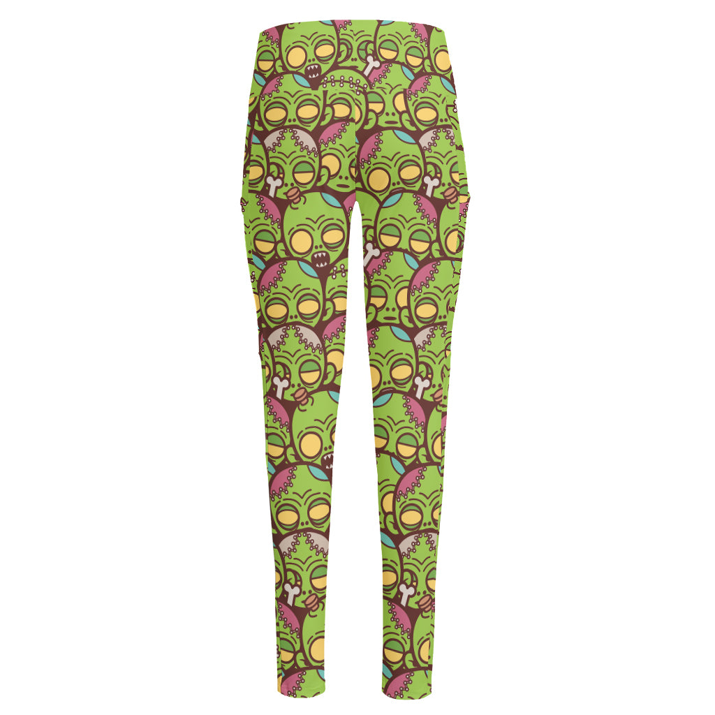 Cute Zombie Pattern Print High-Waisted Pocket Leggings