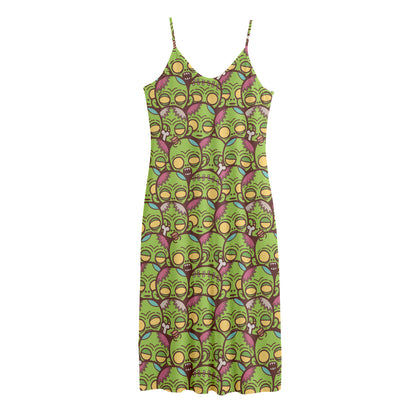 Cute Zombie Pattern Print Jersey Midi Cami Dress