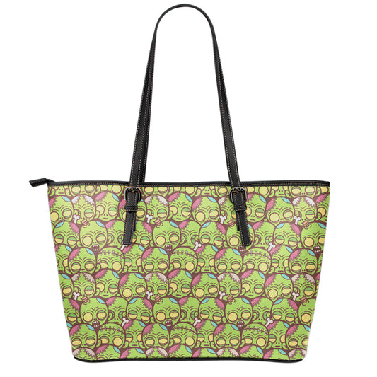 Cute Zombie Pattern Print Leather Tote Bag