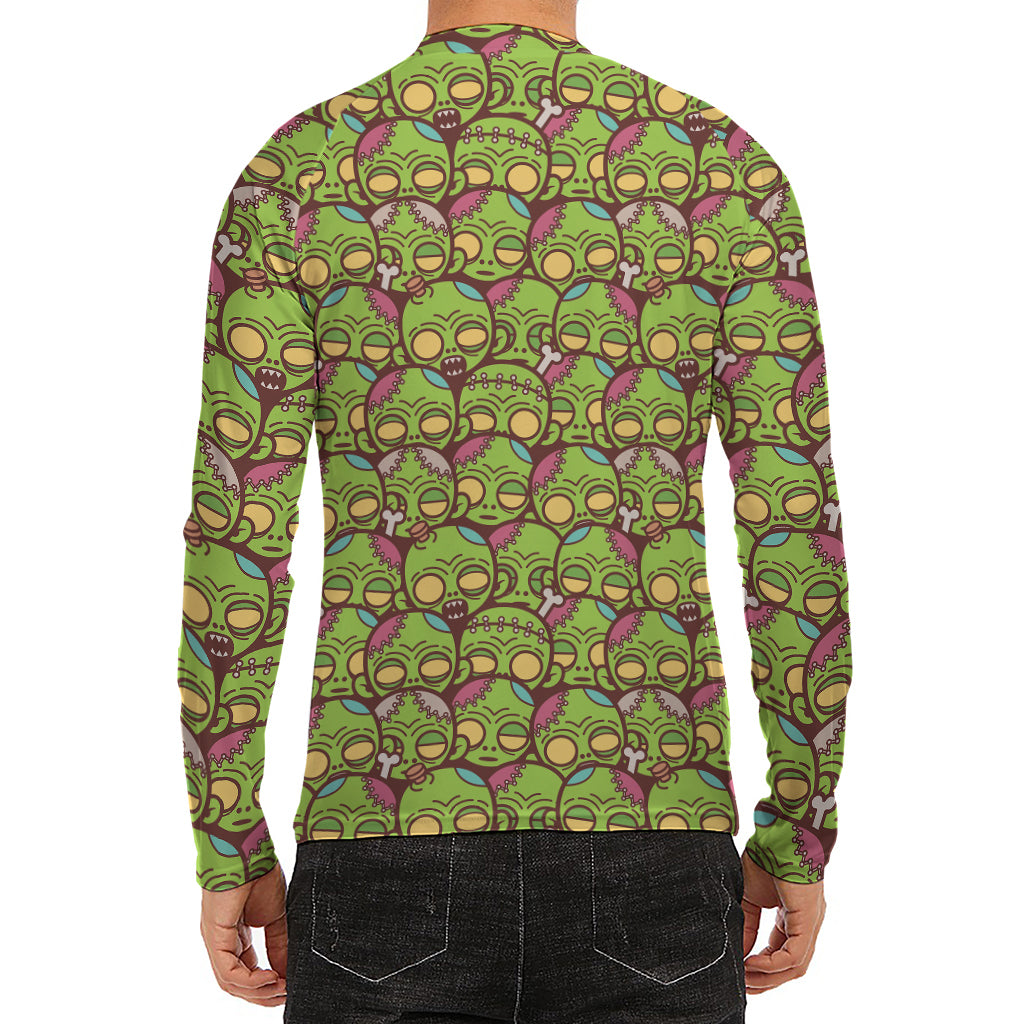 Cute Zombie Pattern Print Men's Long Sleeve Rash Guard